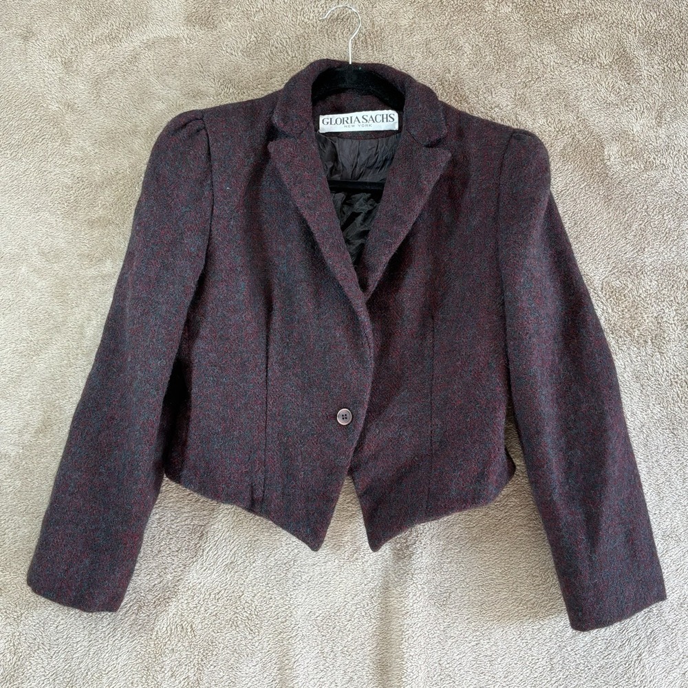 VTG 80s 90s Gloria Sachs Wool Herringbone‎ Jacket Sz US 10 Steampunk EUC